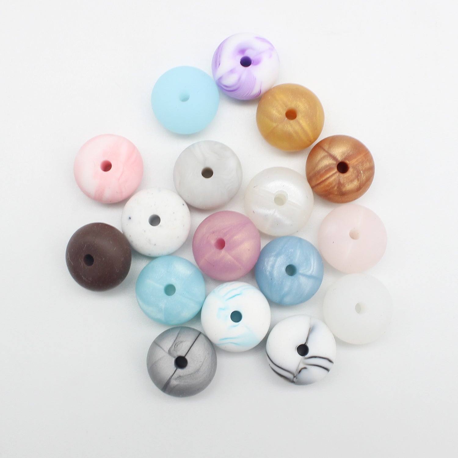 Wholesale 10PCS Food Grade Chewable Flat Beads Silicone Teeth Gum Loose Beads Abacus Beads